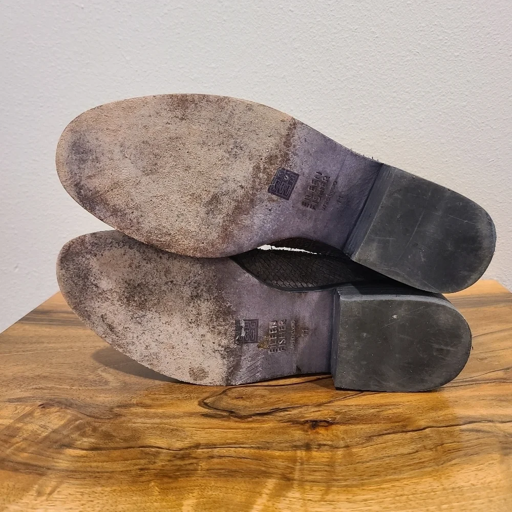 Eileen Fisher Tuck Graphite Snakeskin Embossed Booties